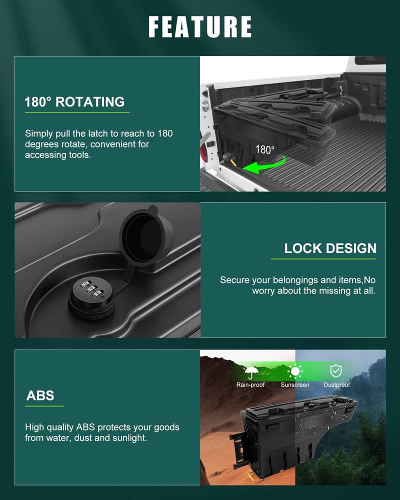 SCITOO Tool Box | Fits For Jeep Gladiator 2020-2021 | Truck Bed Storage Box, Right Passenger Side - Image 4